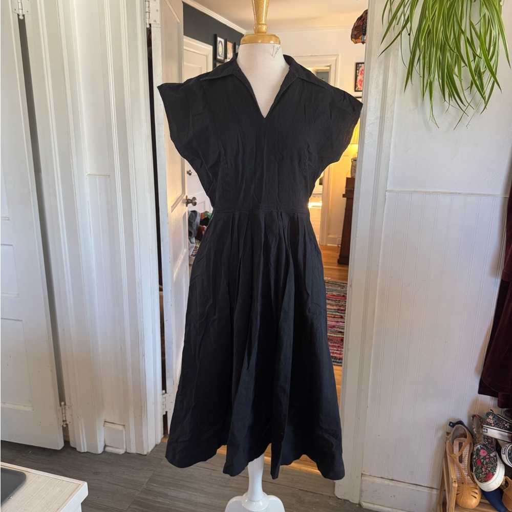 Black Vivien of Holloway Dress with White Pocket Accent and Dolman Sleeves